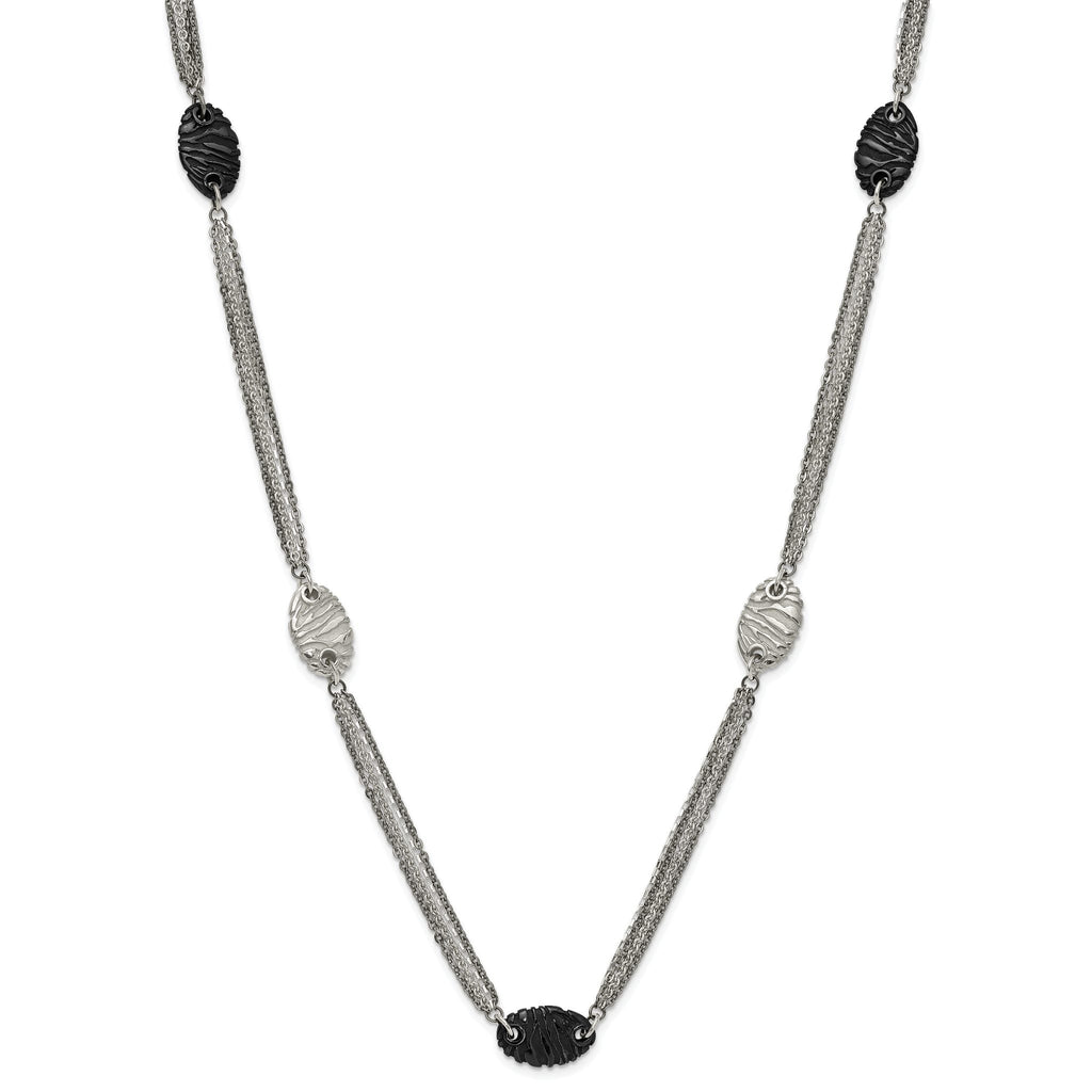Sophia Jewelers Titanium Sterling Silver Two-Tone Etched Oval Necklace