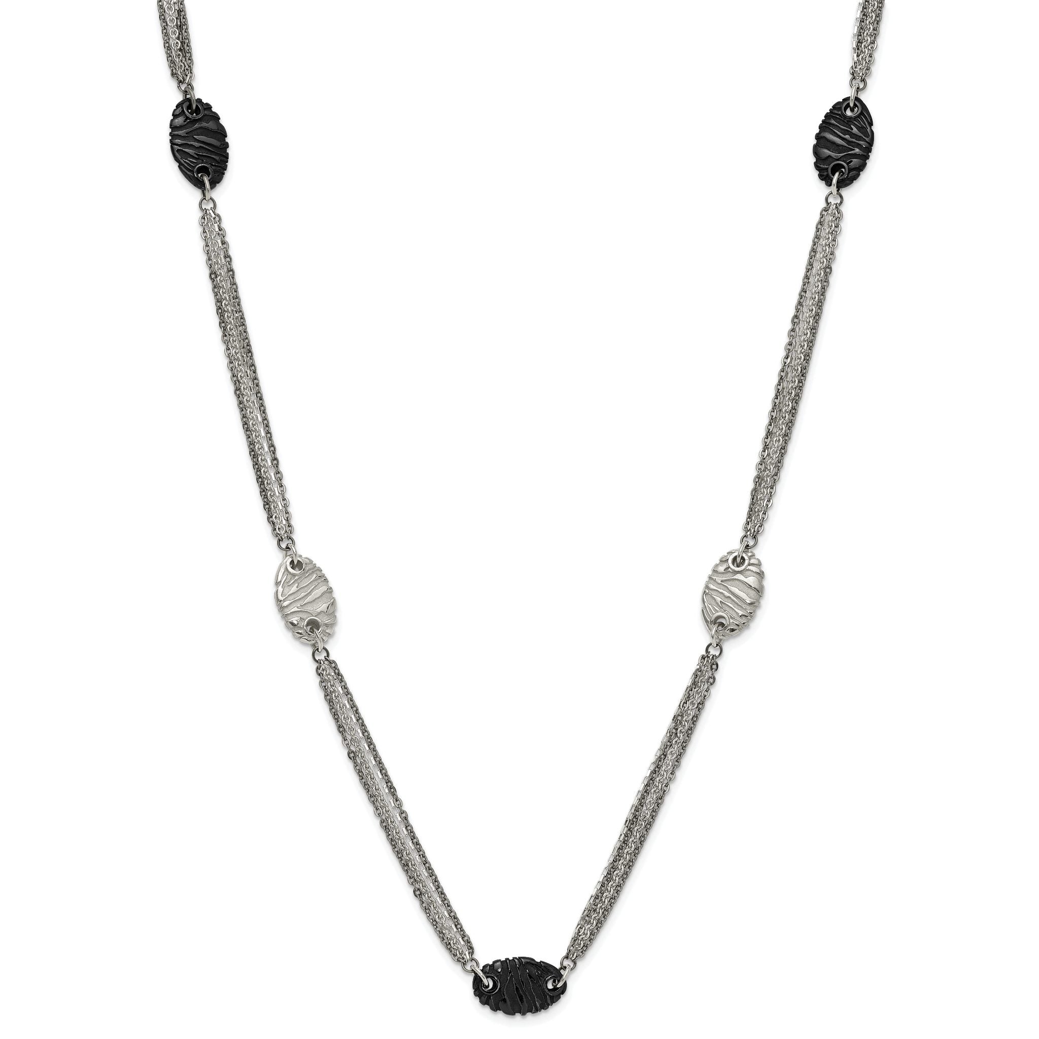 Sophia Jewelers Titanium Sterling Silver Two-Tone Etched Oval Necklace