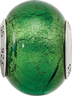 925 Sterling Silver Green Murano Glass Bead with Elegant Italian Design