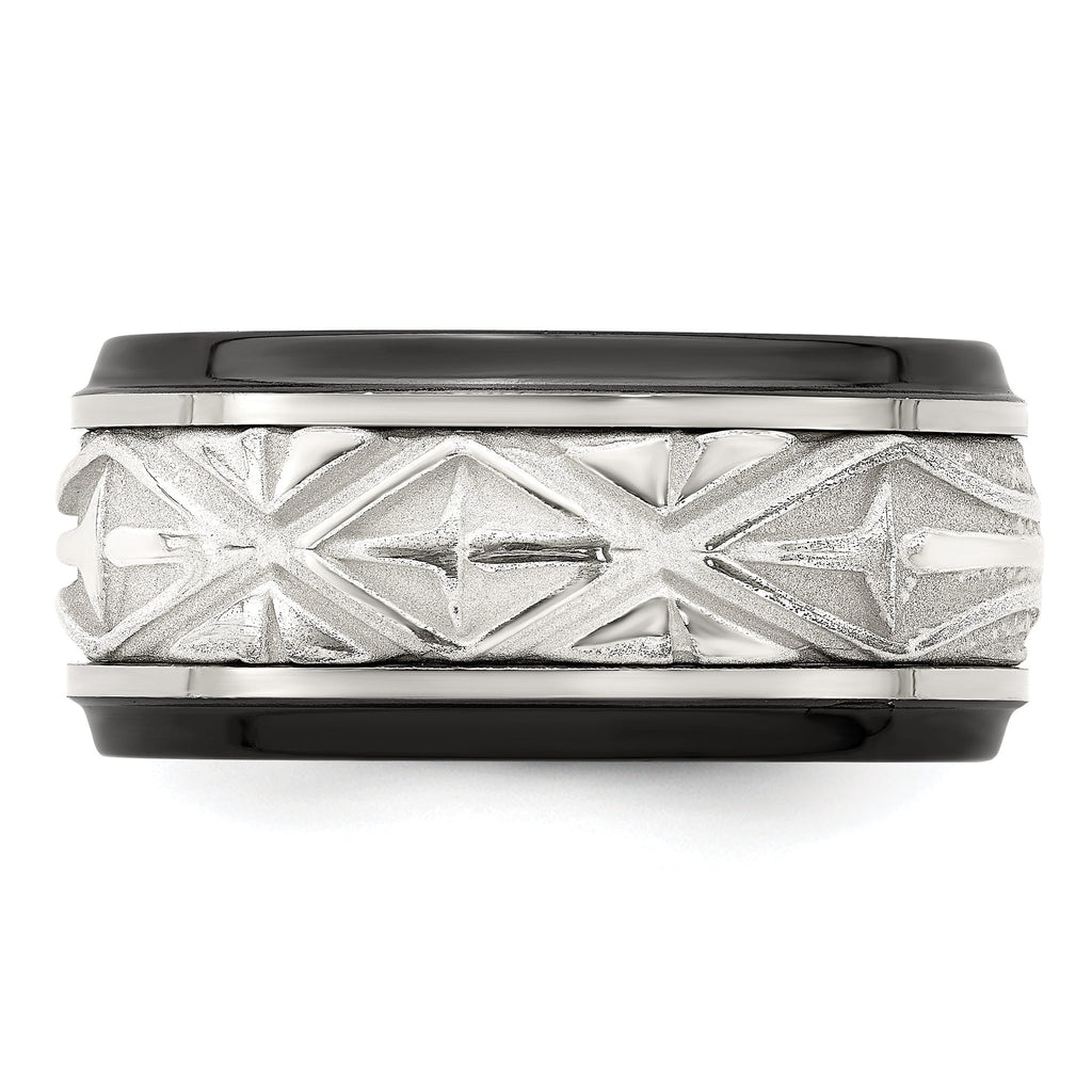 Sterling Silver Inlay Wedding Band in Black Titanium, 11mm