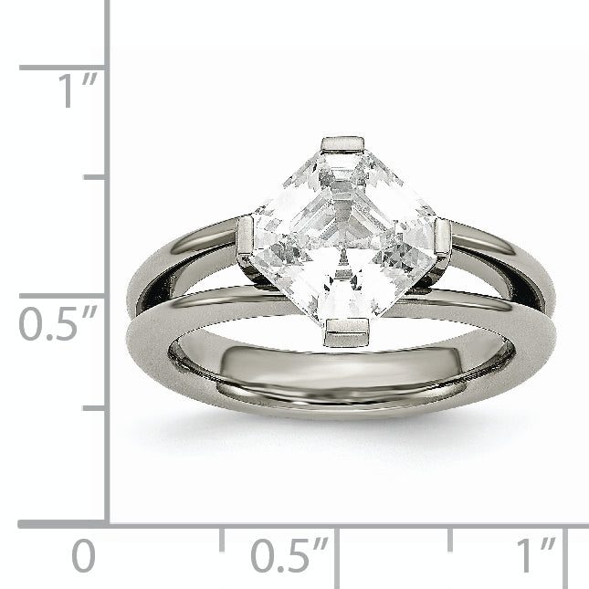 Titanium Fashion Ring with Polished Finish and PrinceSterling Silver CZ