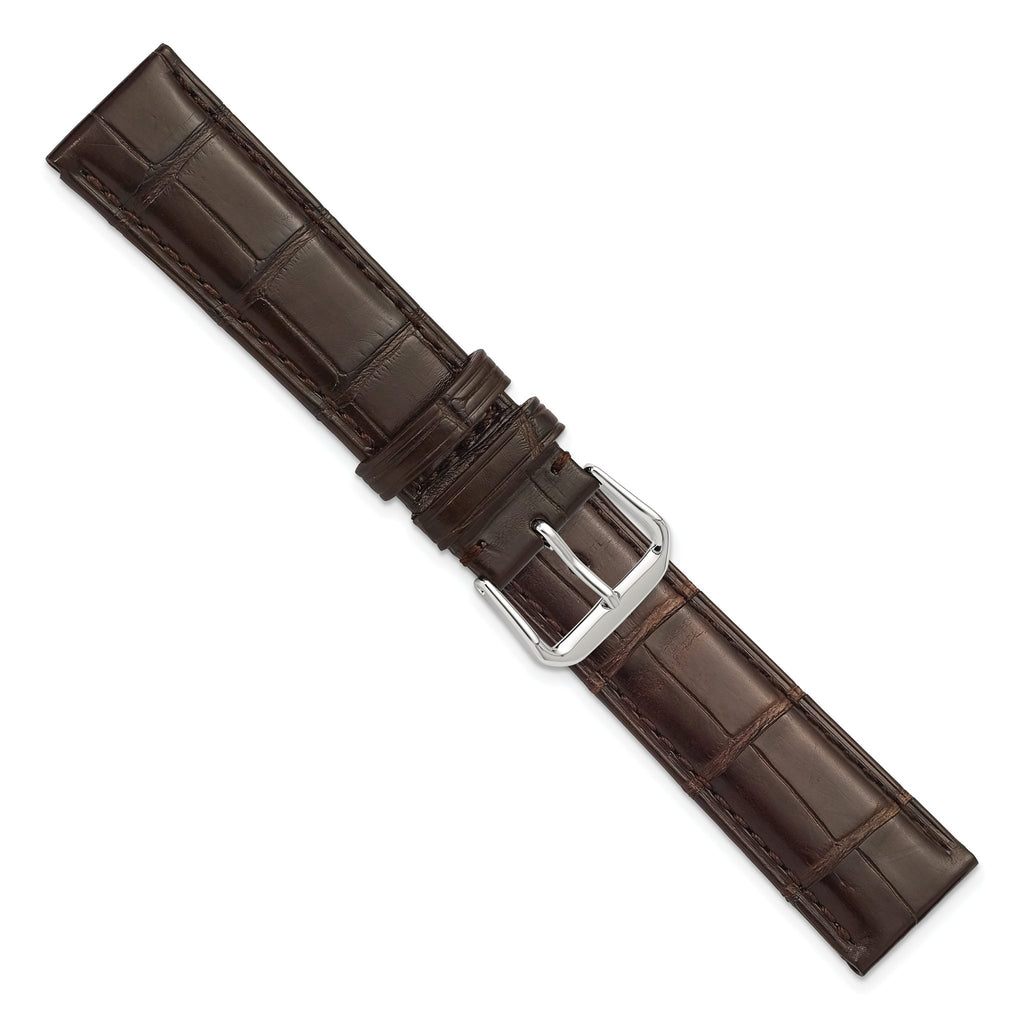 18mm Brown Matte Genuine Louisiana Alligator Leather with Silver-tone Buckle 7.5 inch Watch Band