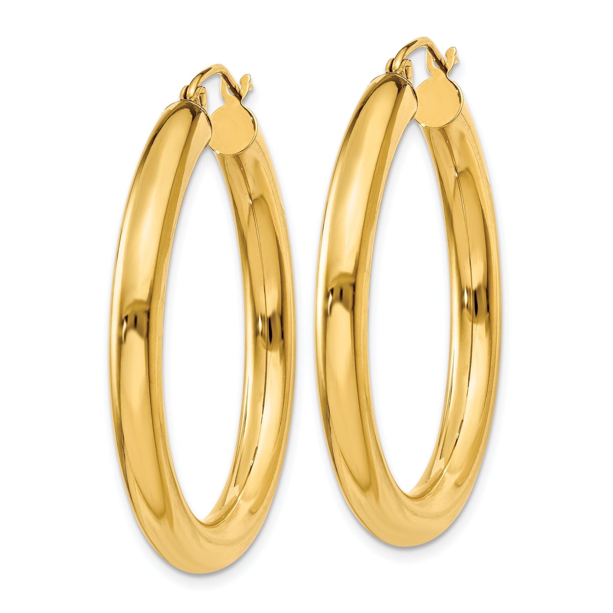 10K Gold Polished Tube Hoop Earrings 4mm Elegant Design