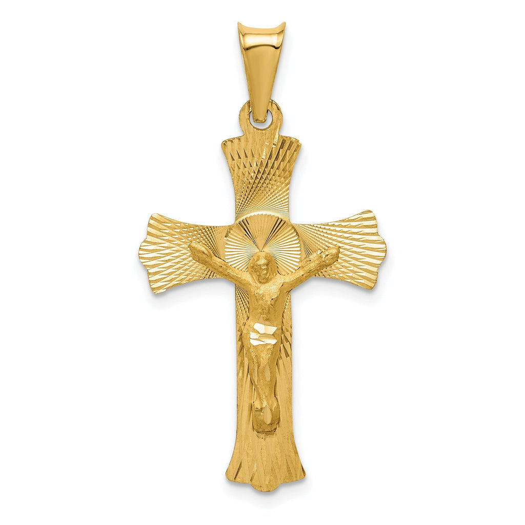 14K Yellow Gold Crucifix Pendant with Polished Satin Finish 37mm