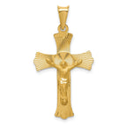 14K Yellow Gold Crucifix Pendant with Polished Satin Finish 37mm