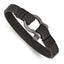 Stainless Steel Antiqued White Bronze Plated Shackle Textured Black Leather Bracelet for Men