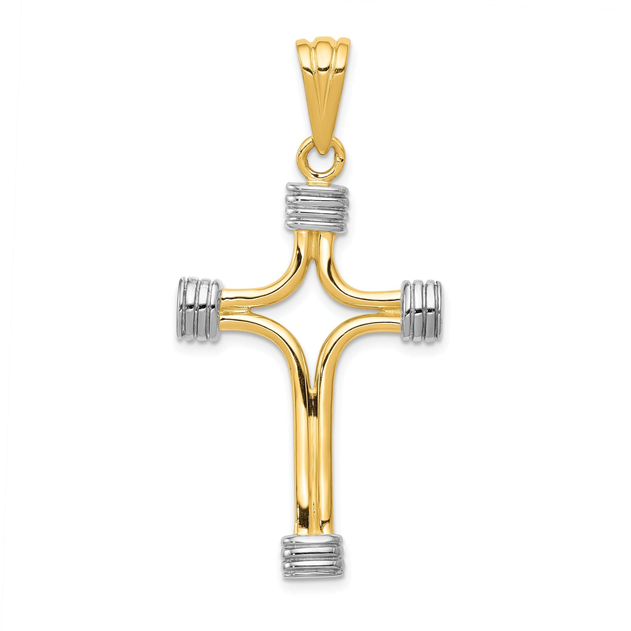 14K Gold and Rhodium Fancy Cross Pendant, Reversible Polished Design Main image