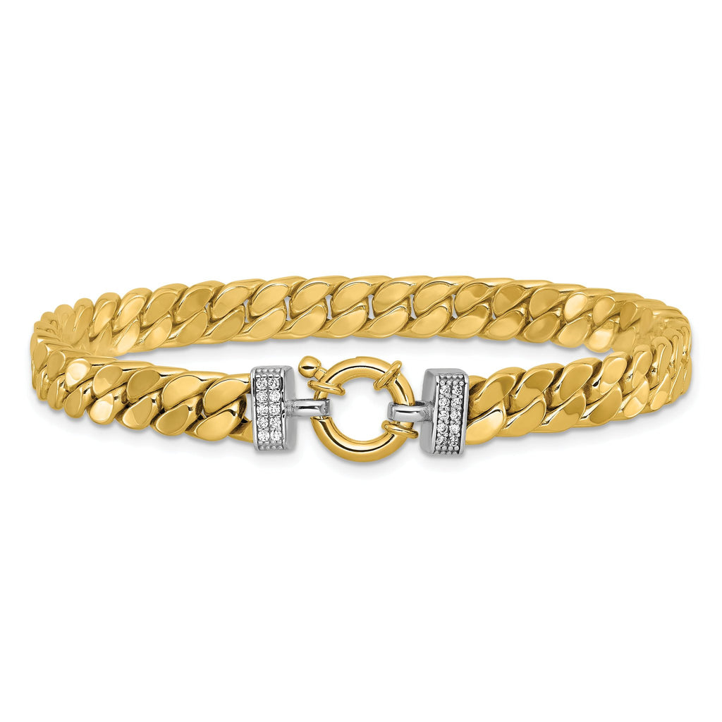 14K Two-tone CZ Polished Fancy Curb Bracelet