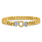 14K Two-tone CZ Polished Fancy Curb Bracelet