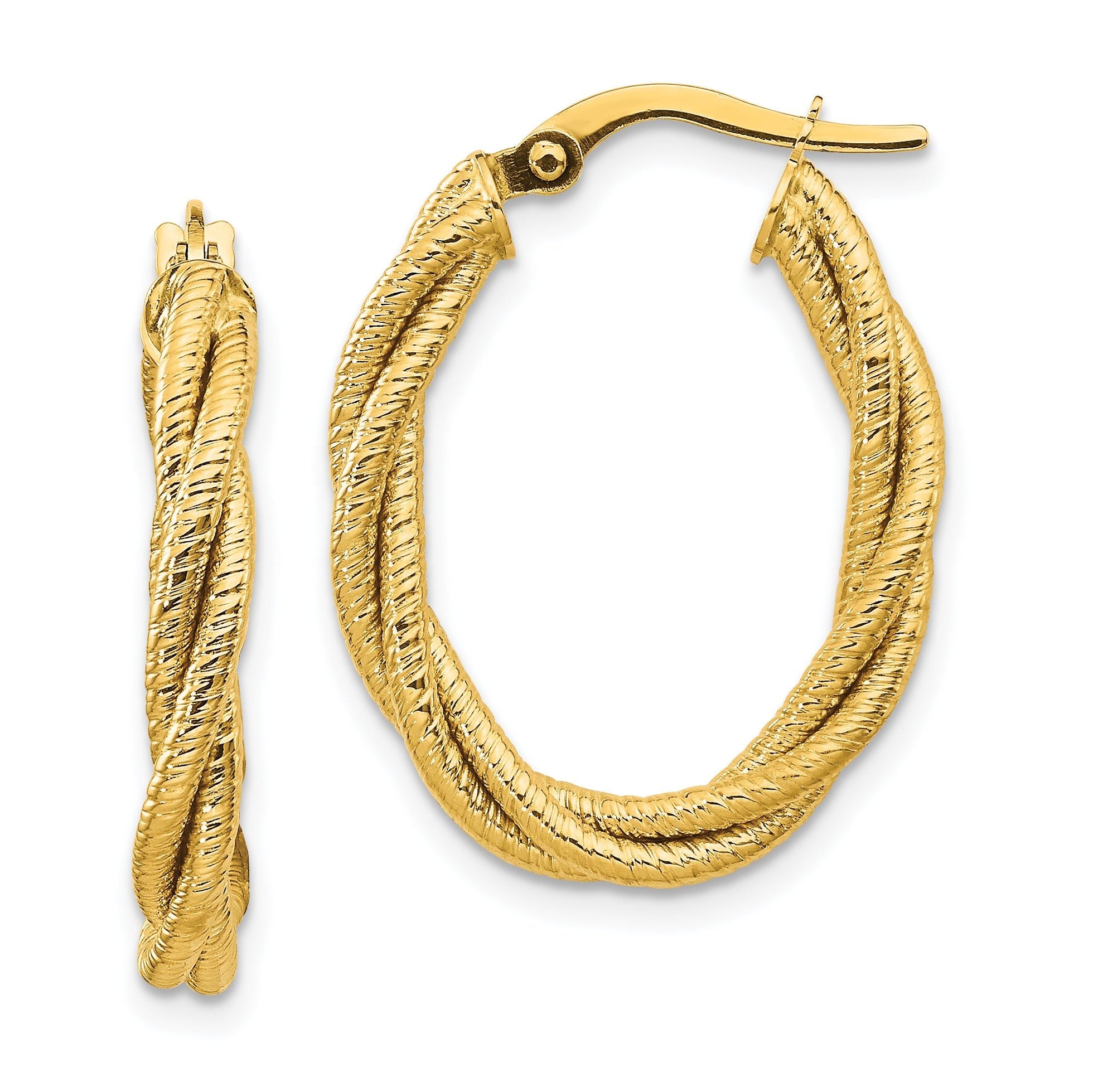 14k Polished Textured Twisted Oval Hoop Earrings Main image