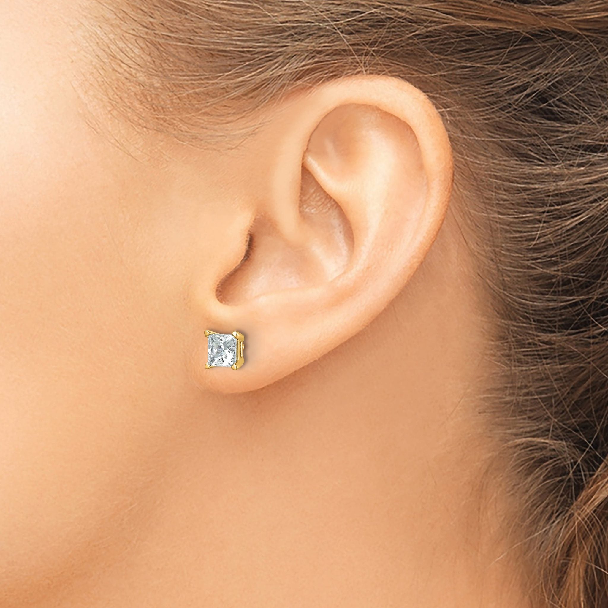 14K Yellow Gold 3 ct Lab-Created Diamond VS/SI+ G+, Princess-Cut 4-Prong Stud Earrings