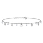 Sterling Silver RH-plated Polish and Brushed Heart CZ 8.75in Plus 1inExt An