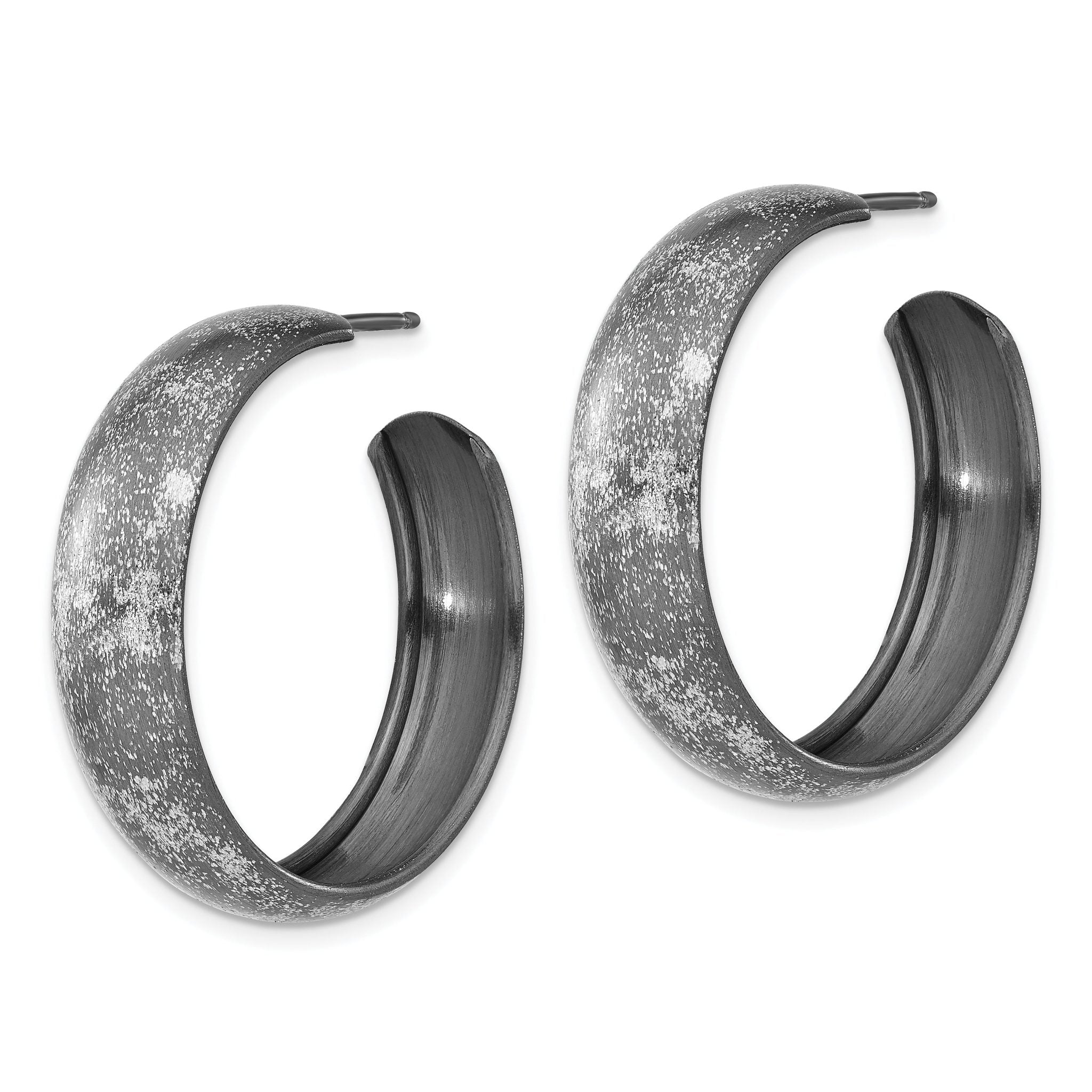 Sterling Silver Ruthenium-Plated Textured C-Hoop Earrings for Women Secondary image