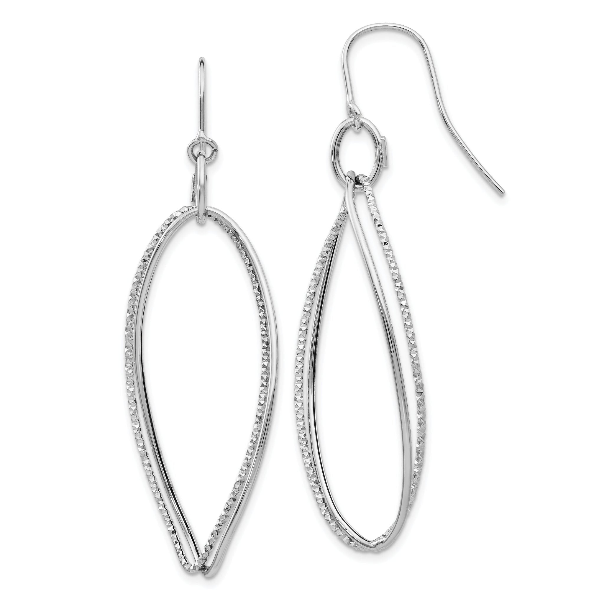 14K White Gold Textured Twisted Dangle Earrings with Rhodium Finish
