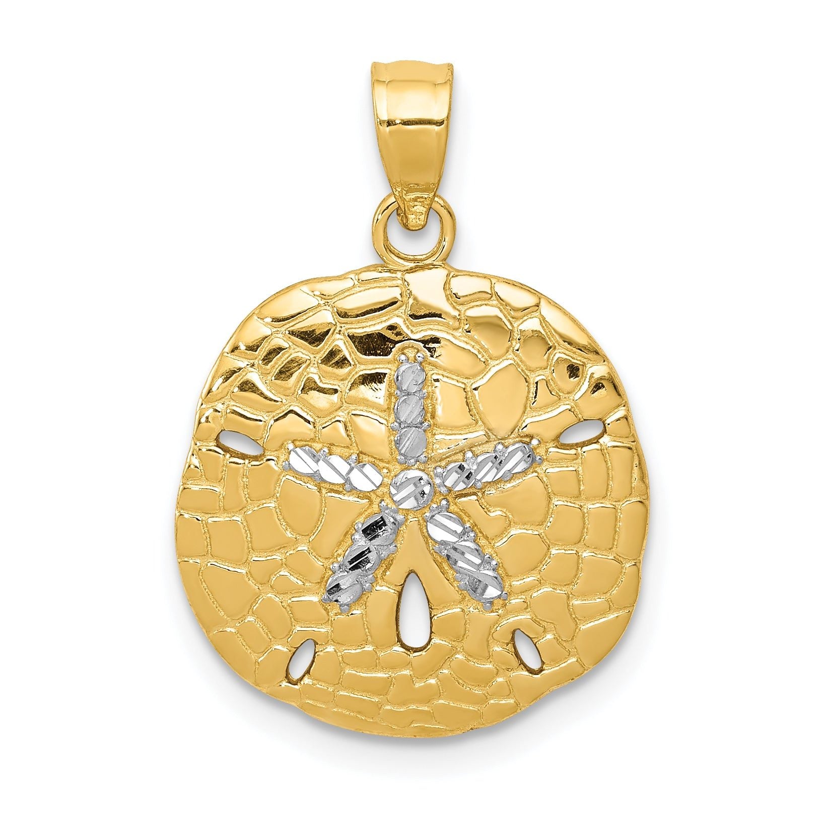 14K Gold Sand Dollar Pendant with White Rhodium Diamond-Cut Finish Main image