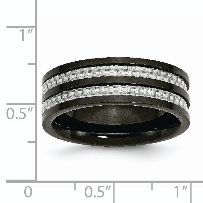 Carbon Fiber Inlay Wedding Band in Black Titanium, 8mm