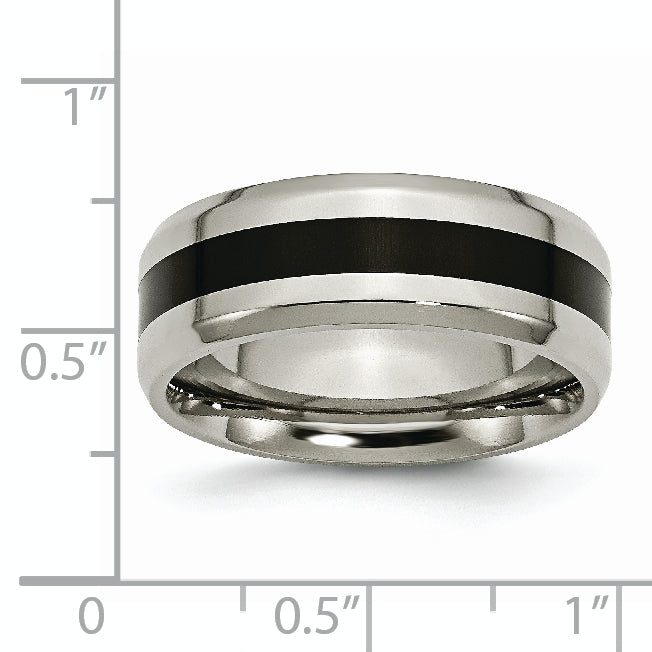 Black Enamel Beveled Wedding Band in Titanium, 8mm