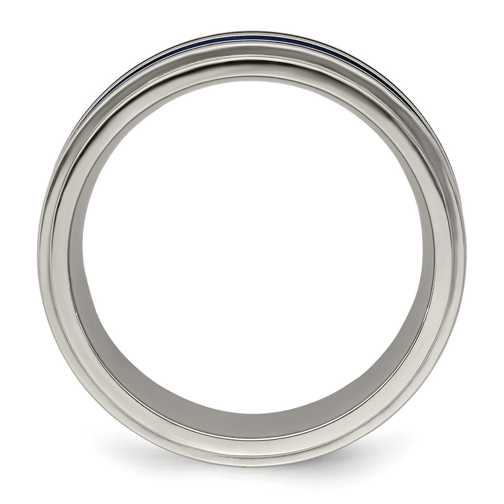 Edward Mirell Titanium with Blue Anodized Grooves 8mm Band