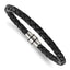 Stainless Steel Polished Black IP-plated Black Braided Leather Bracelet for Men
