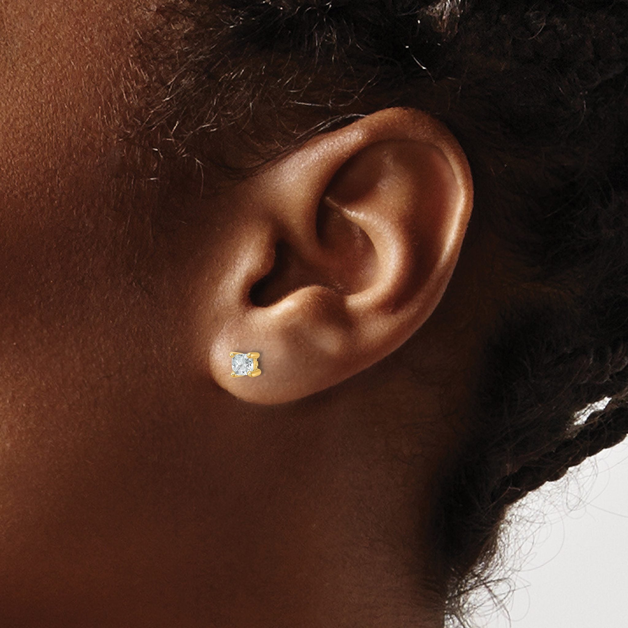 14K Yellow Gold 1/2 ct Lab-Created Diamond VS+ F+, Cushion-Cut 4-Prong Stud Earrings