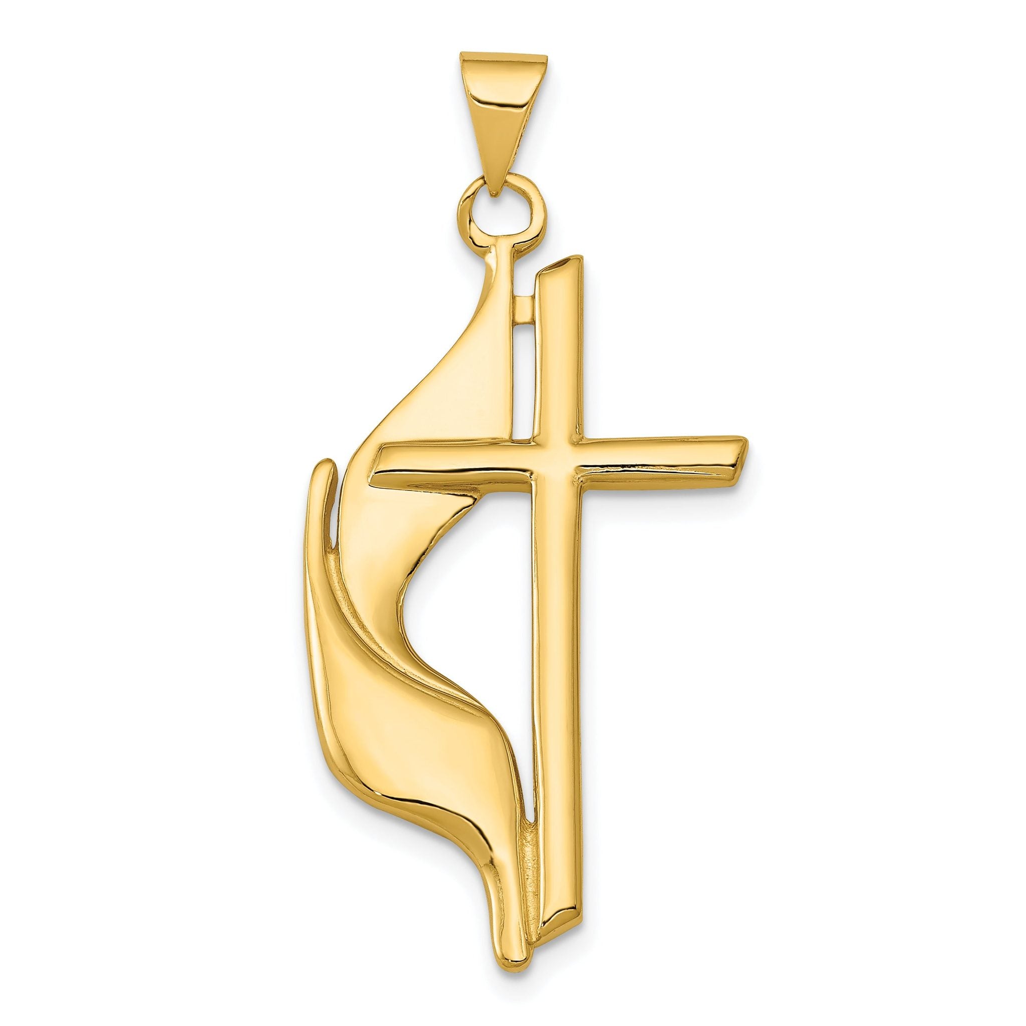 14K Gold Polished Cross Pendant with Drape  Elegant, Solid Design