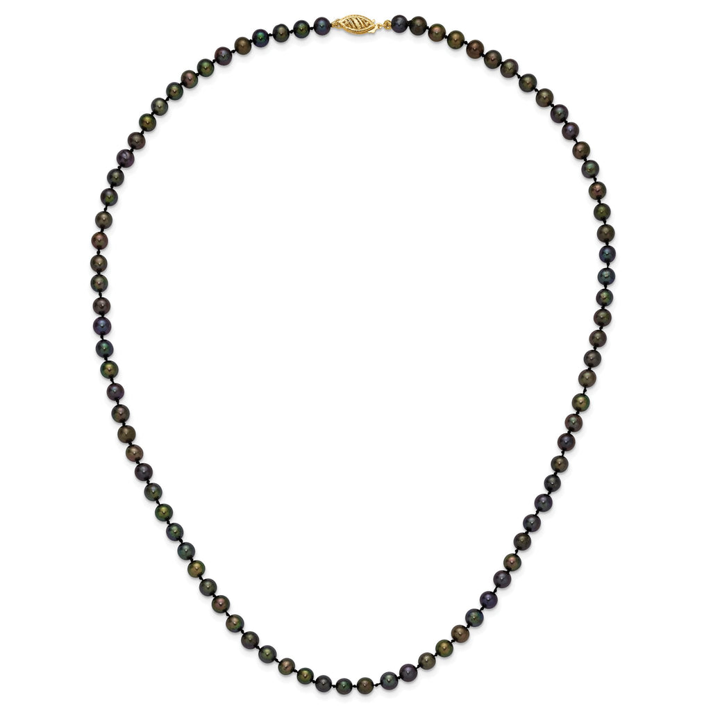 14k 5-6mm Black Near-Round Freshwater Cultured Pearl 7.5 inch Bracelet