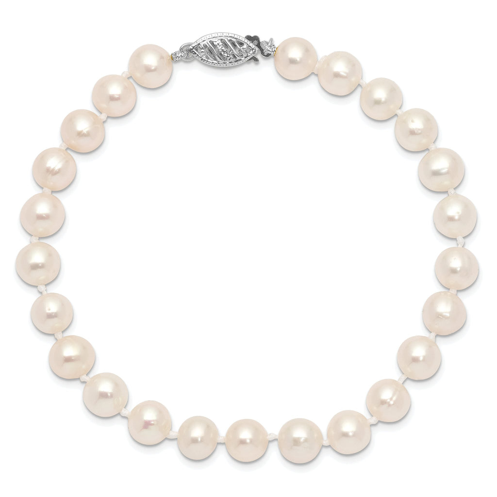 14k White Gold 6-7mm White Near Round Freshwater Cultured Pearl 7.5 inch Bracelet