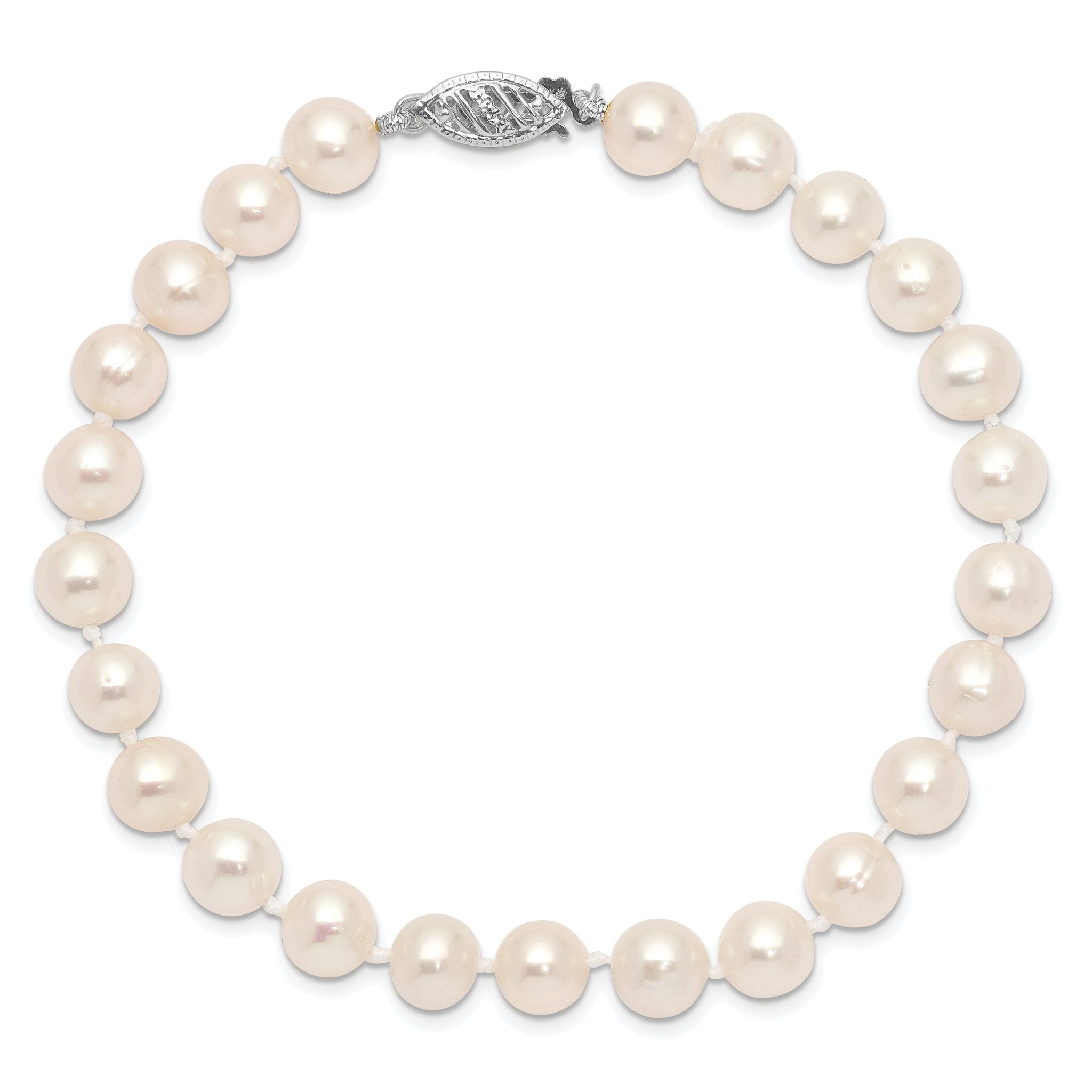 14k White Gold 6-7mm White Near Round Freshwater Cultured Pearl 7.5 inch Bracelet