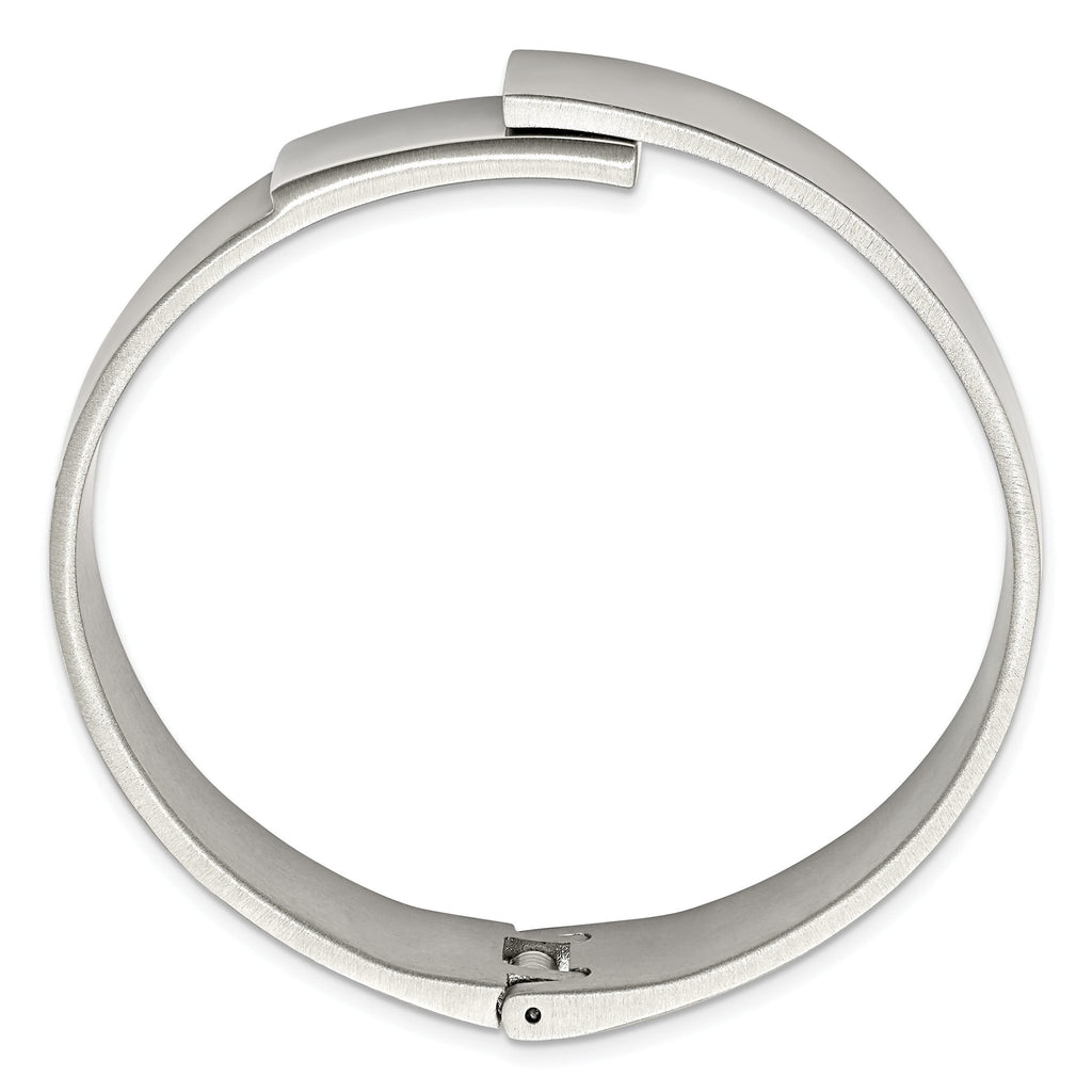 Stainless Steel Brushed and Polished 13mm Hinged Bangle Bracelet for Women