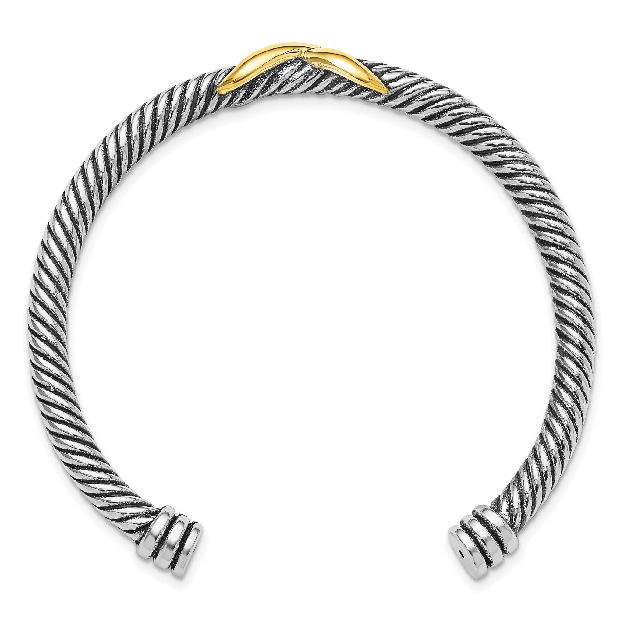 Sterling Silver Antiqued and Gold-tone Infinity Cuff Bangle Secondary image