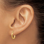 10k Satin and Diamond-cut 2mm Round Tube Hoop Earrings