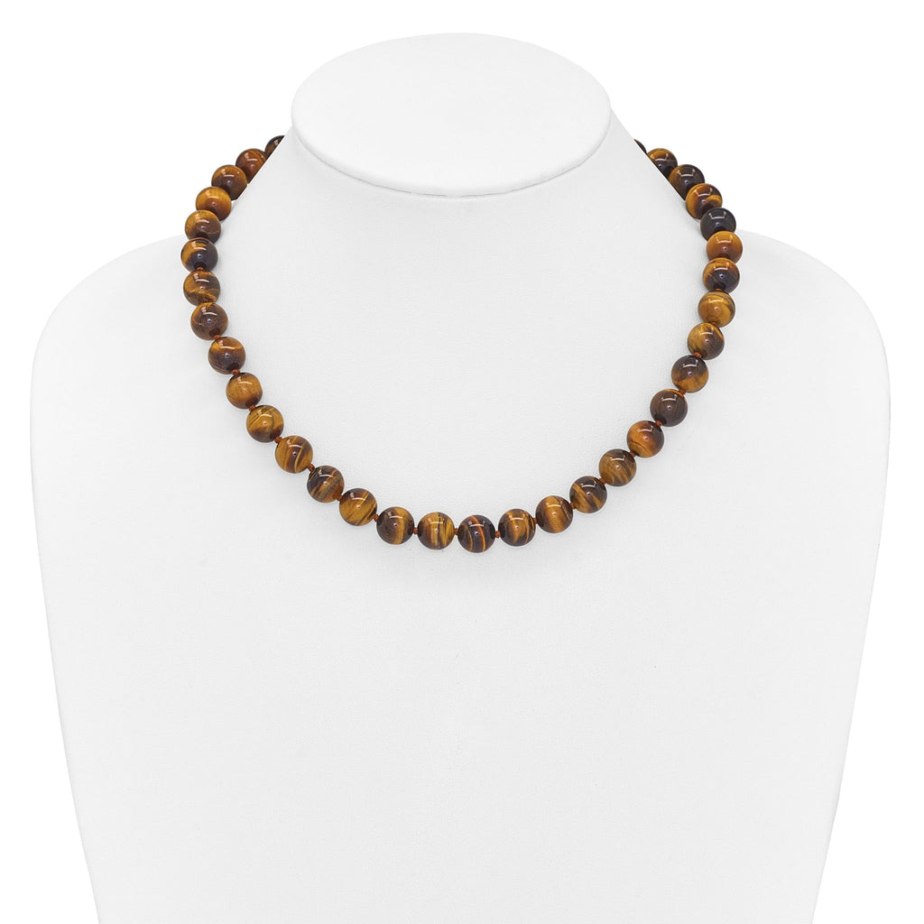 10-10.5mm Smooth Beaded Tiger Eye Necklace With Sterling S.RH Clasp