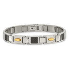 Stainless Steel Polished Yellow IP-plated with Black Carbon Fiber Inlay Link Bracelet for Men