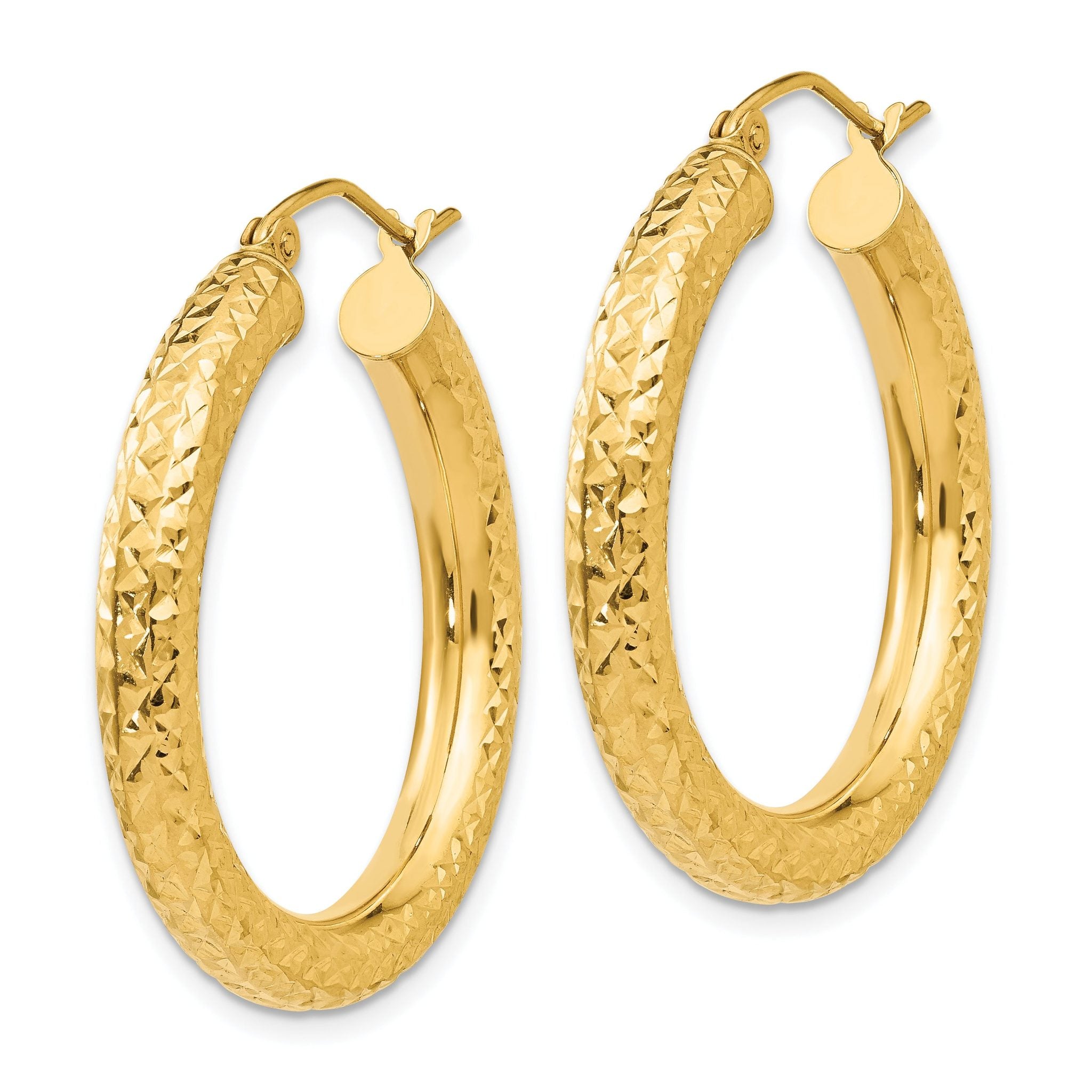 10k Diamond-cut 4mm Round Hoop Earrings Secondary image