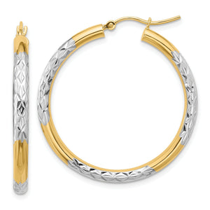 Hoop Earrings in 10K Yellow Gold, 3x35mm Diamond-Cut - Sophia Jewelers