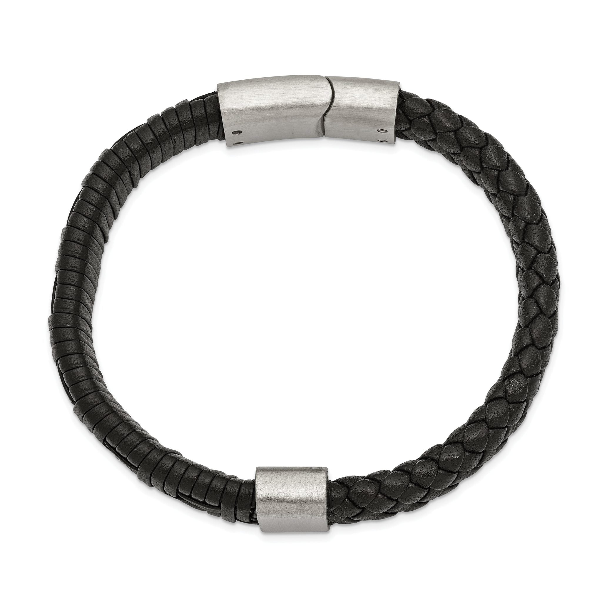 Stainless Steel Brushed Black Leather Bracelet for Men Secondary image
