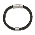 Stainless Steel Brushed Black Leather Bracelet for Men