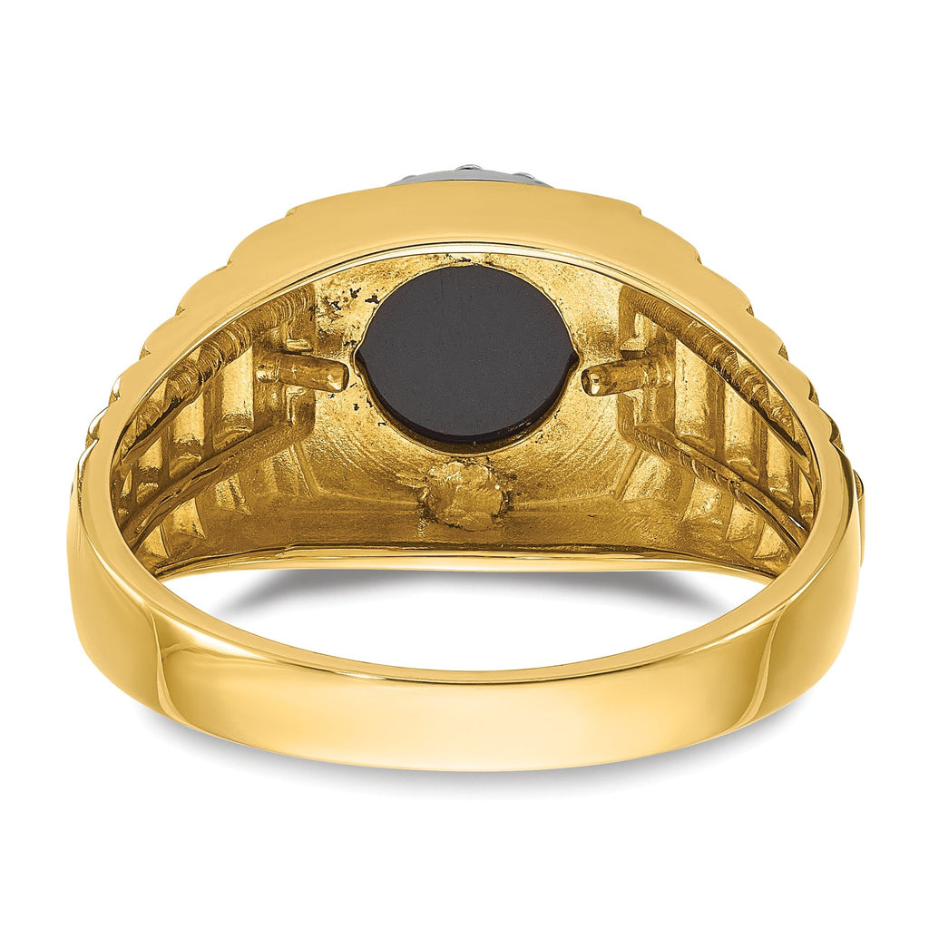 14k Two-tone Mens Round Onyx and Diamond Ring Mounting, Mounting Only