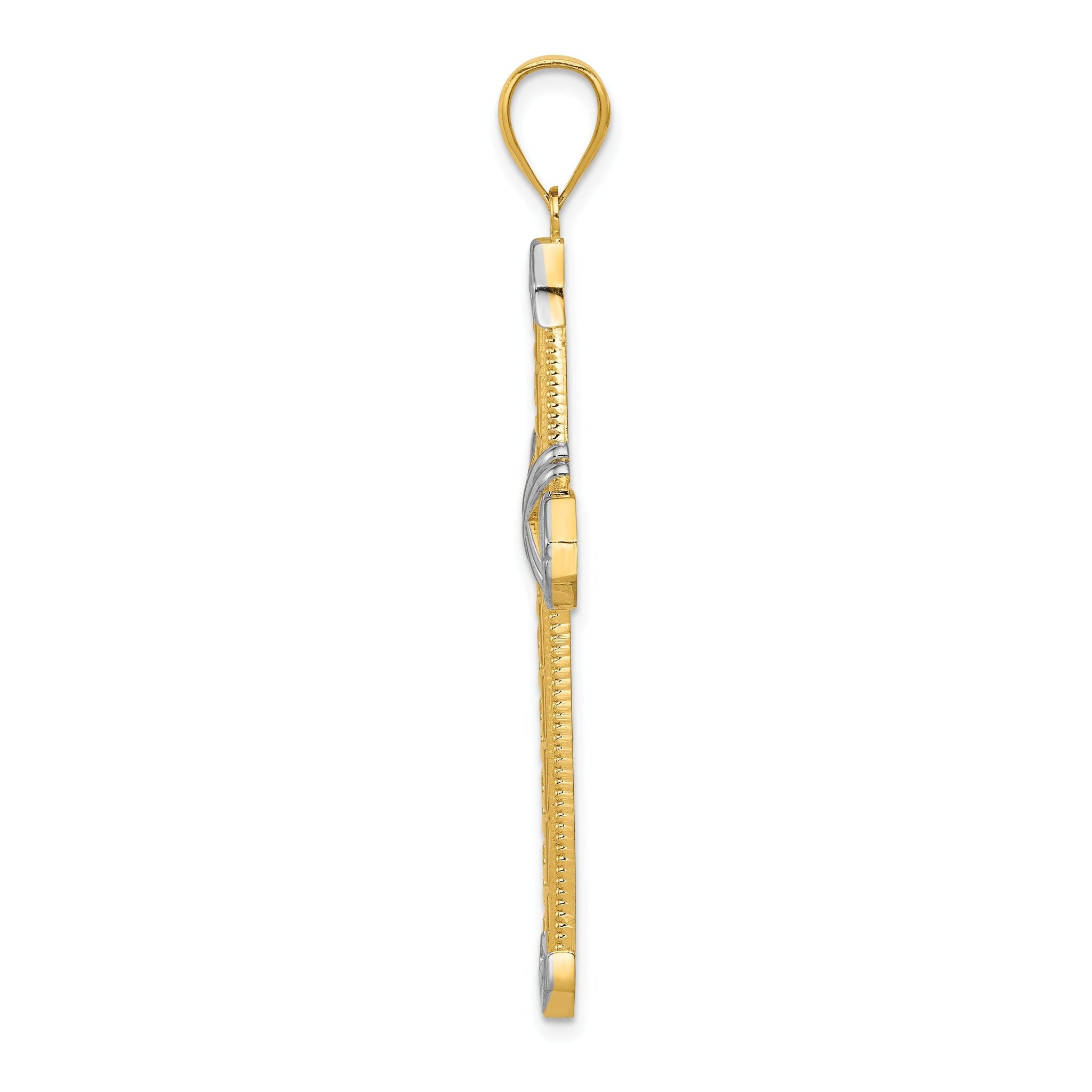 14K Gold and Rhodium Greek Key Cross Pendant Elegant and Solid Design Secondary image