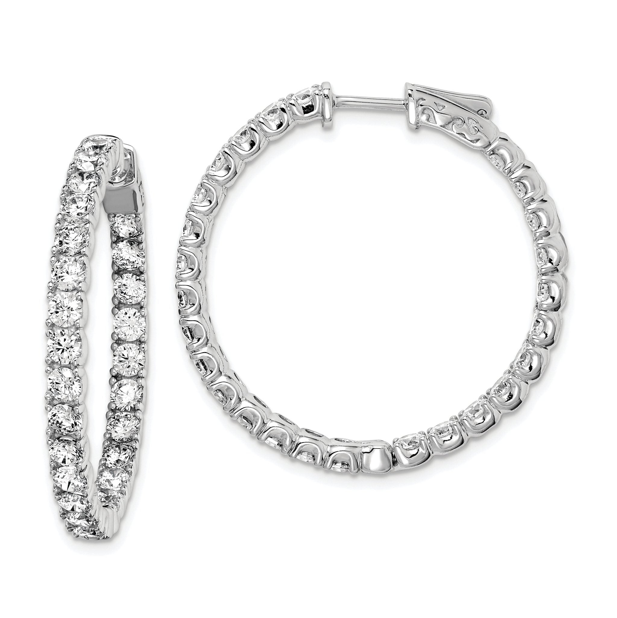 Sterling Shimmer Sterling Silver Rhodium-plated 52 Stone 3.0mm CZ In and Out Round Hinged Hoop Earrings Main image