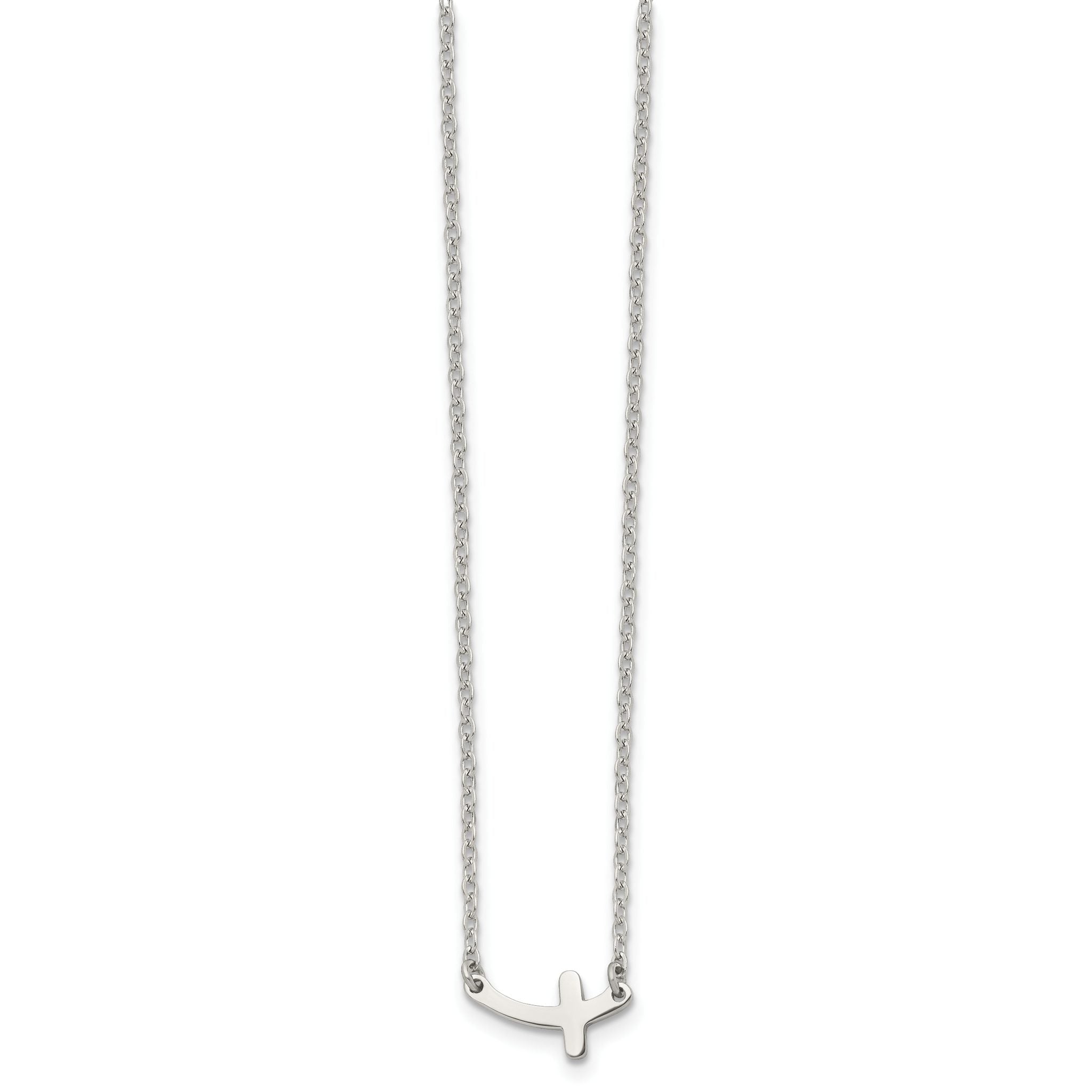 Sideways Cross Necklace in Stainless Steel, 18in