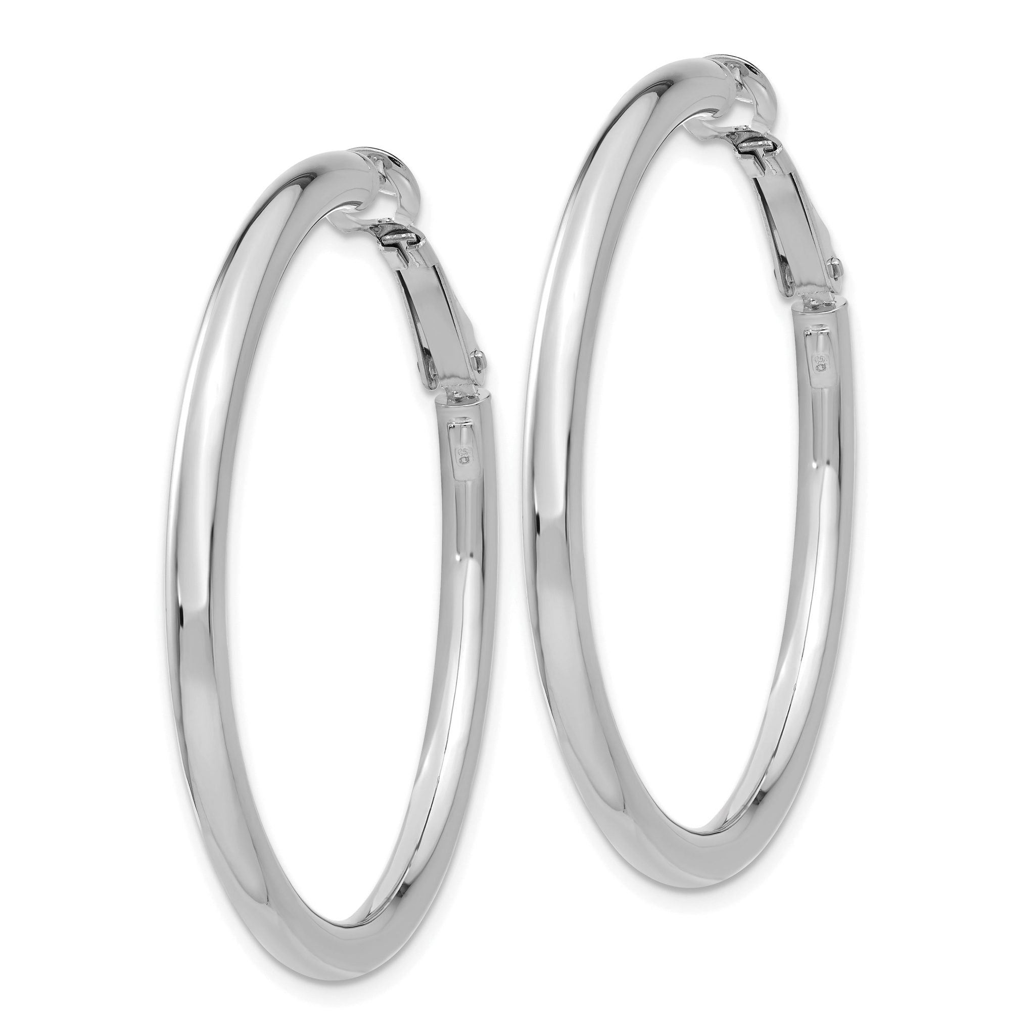 14K White Gold Polished Hoop Earrings with Omega Back Closure Secondary image