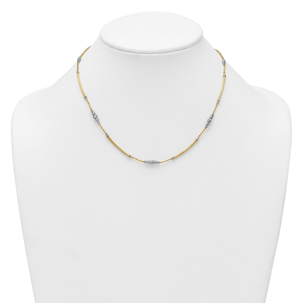 14k Two-Tone Woven Bars and Diamond-cut Beads 16.75 inch Necklace