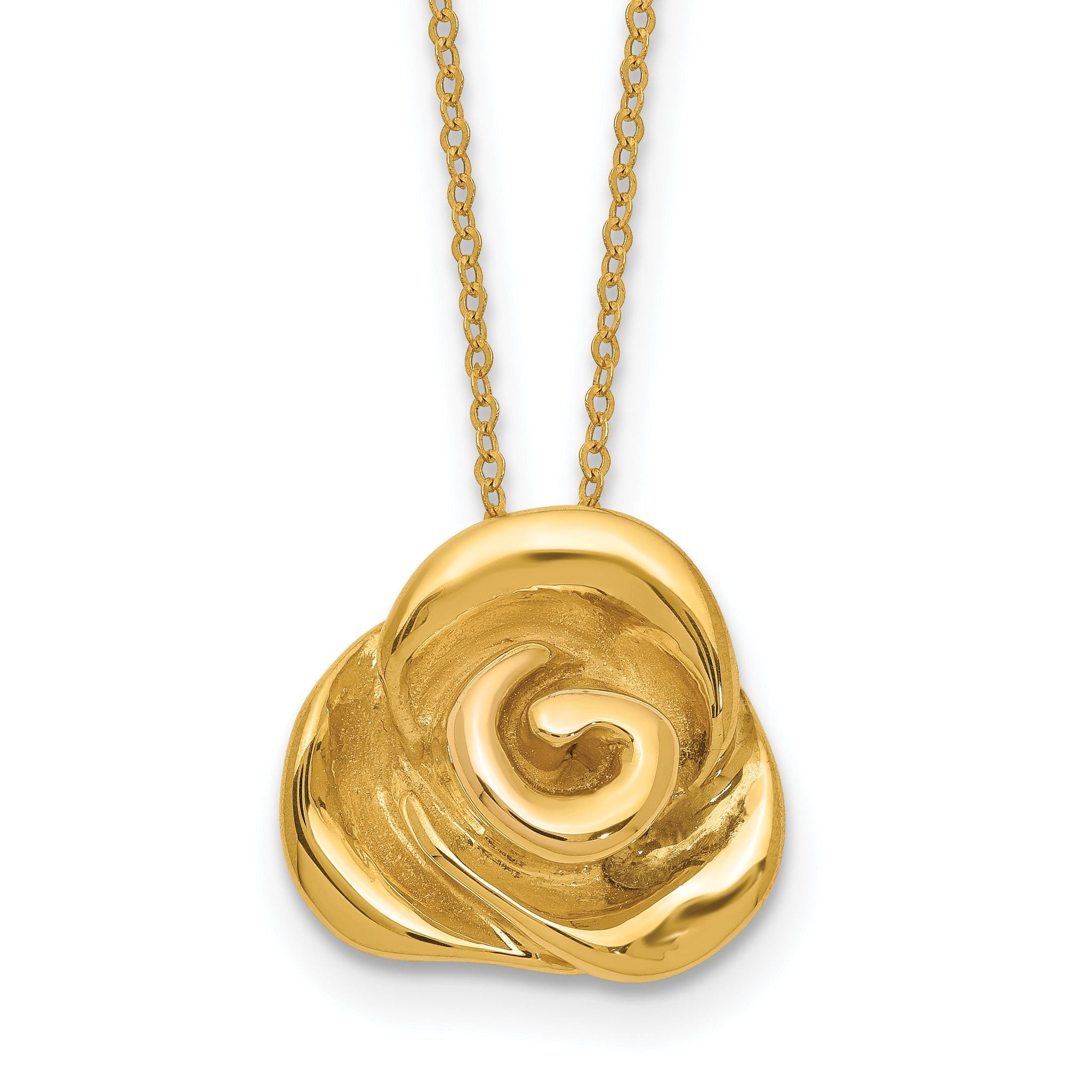 14K Gold Polished Puffed Rose Necklace with Elegant Hollow Design Main image
