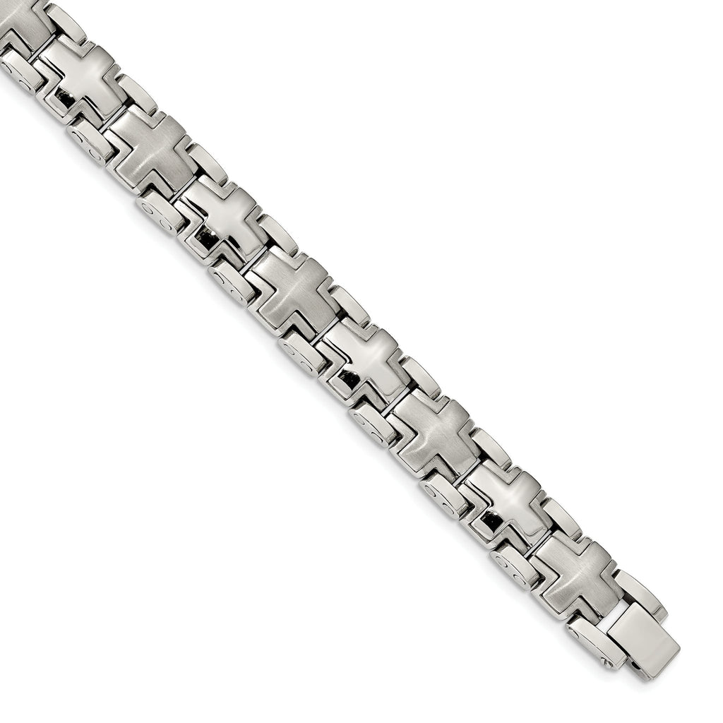 Stainless Steel Brushed and Polished Cross Link Bracelet for Men