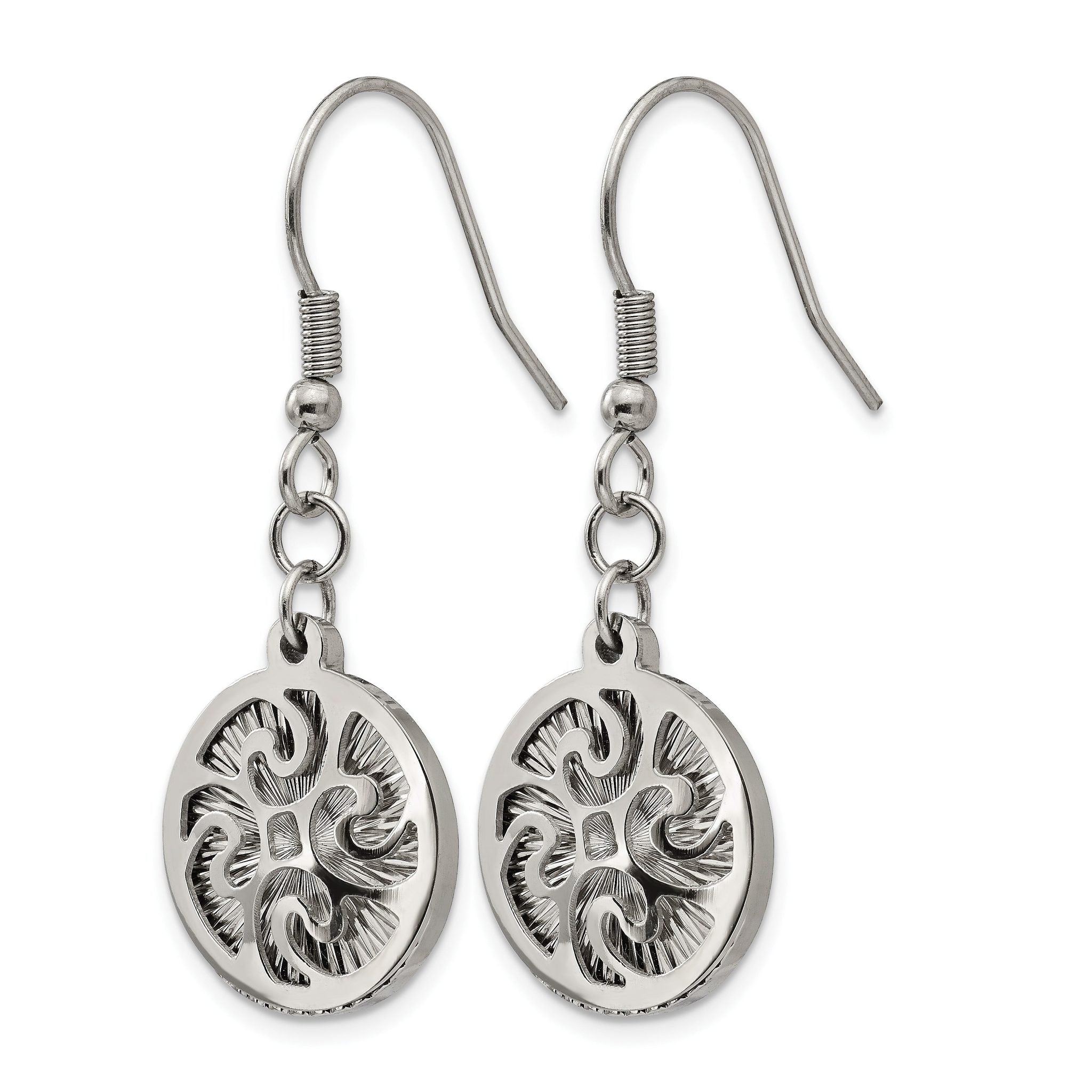 Stainless Steel Polished Textured Drop Dangle Earrings for Women Secondary image
