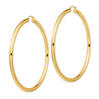 14k Polished 4x80mm Round Tube Hoop Earrings