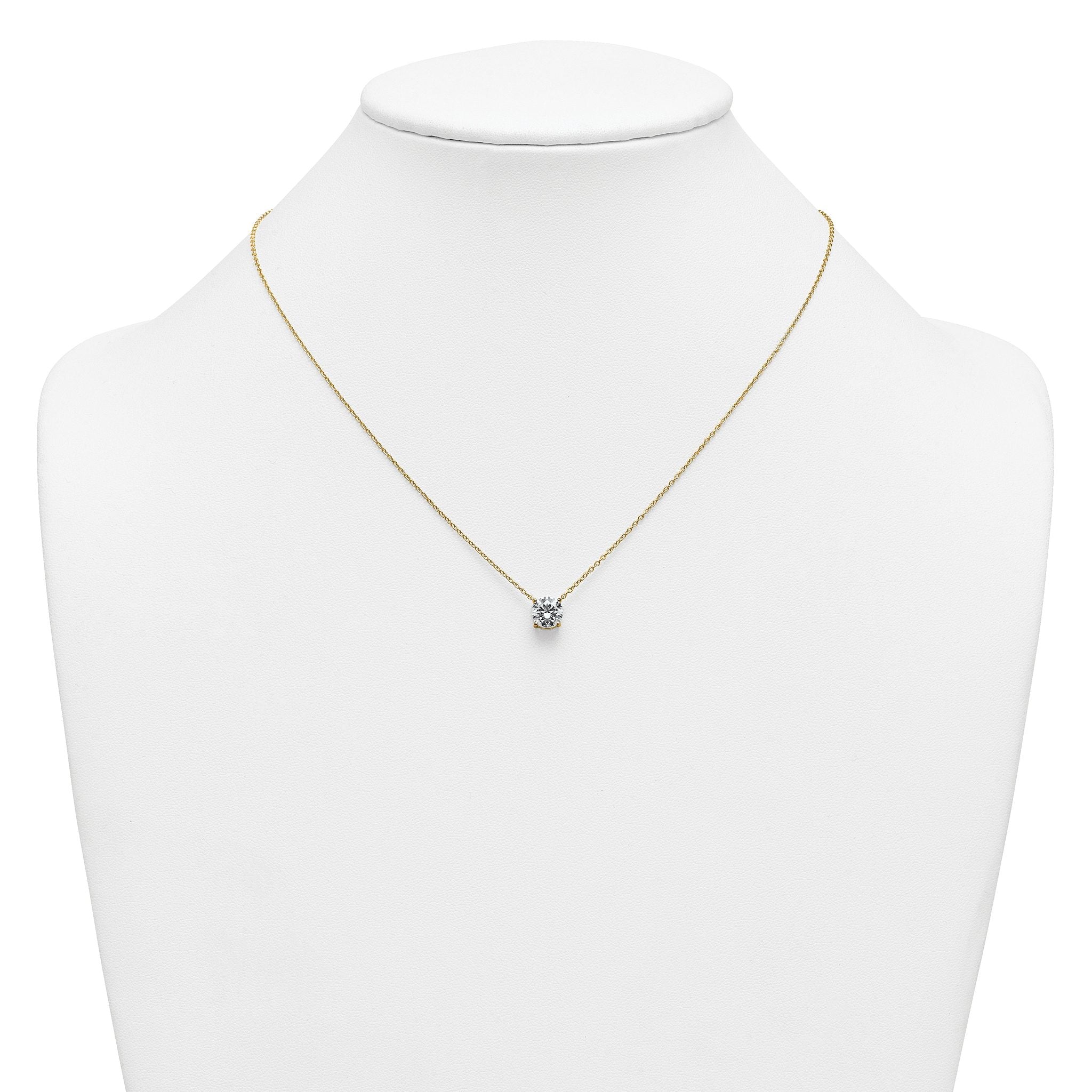 14k 1 1/2 carat Lab Grown Diamond VS+ F+ Round Complete Four Prong 18 inch Solitaire Necklace