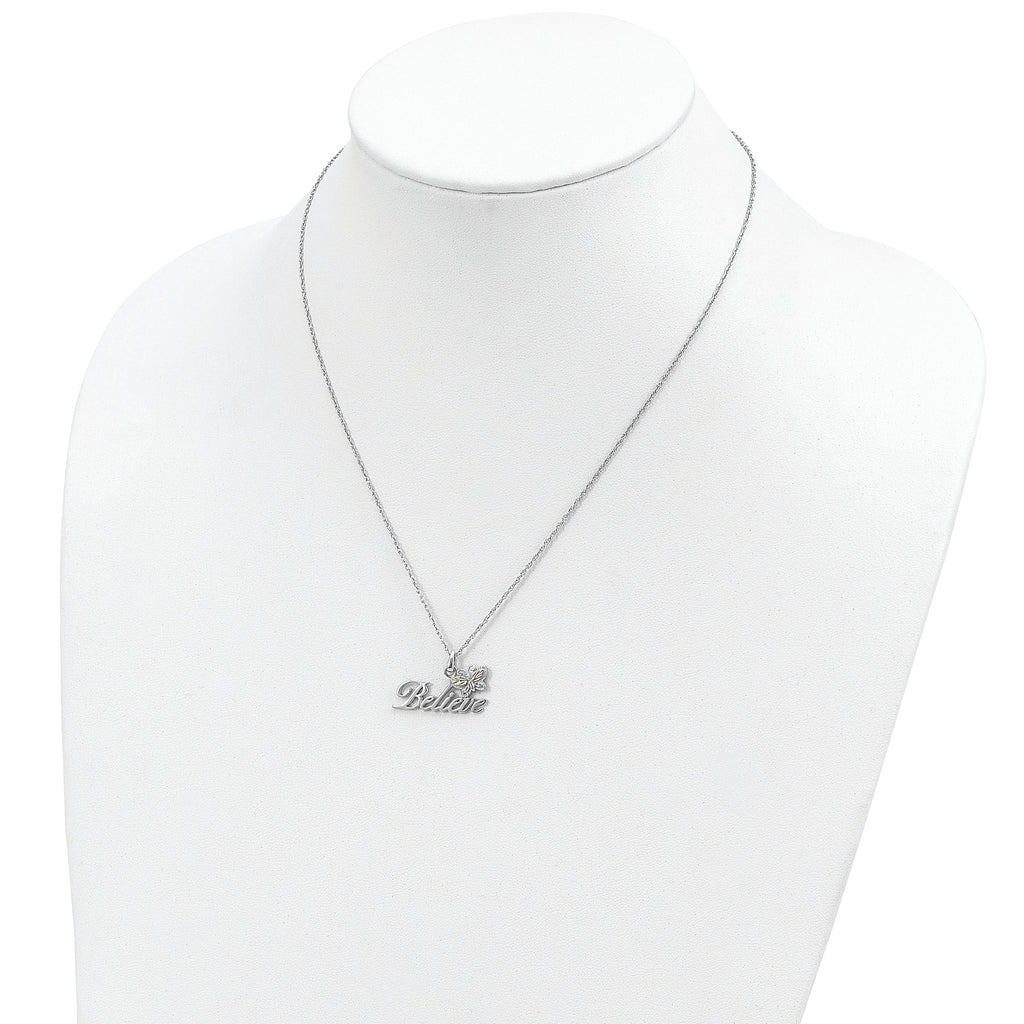 Sterling Silver 12K Gold Accented Butterfly Necklace 18 Elegant Design