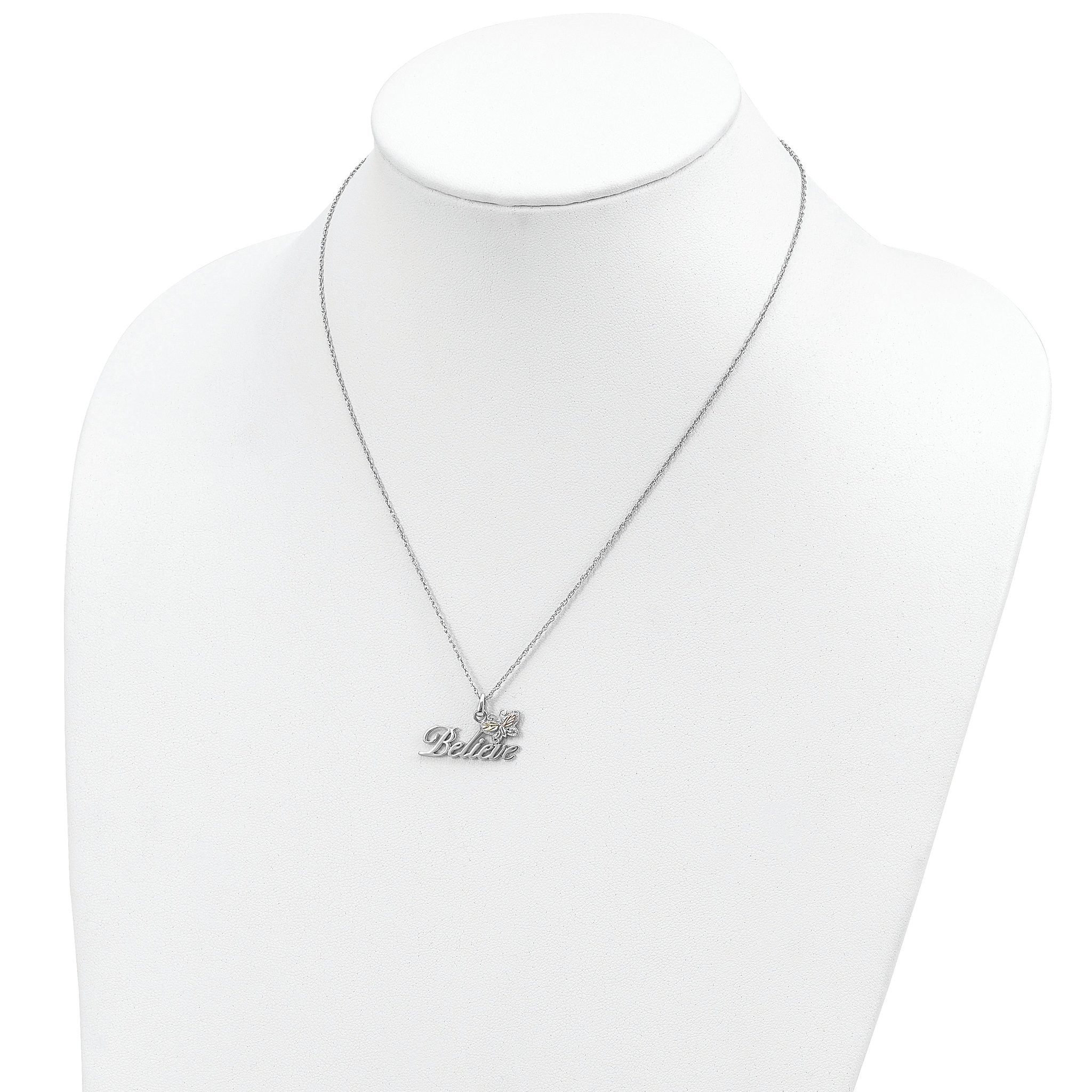 Sterling Silver 12K Gold Accented Butterfly Necklace 18 Elegant Design